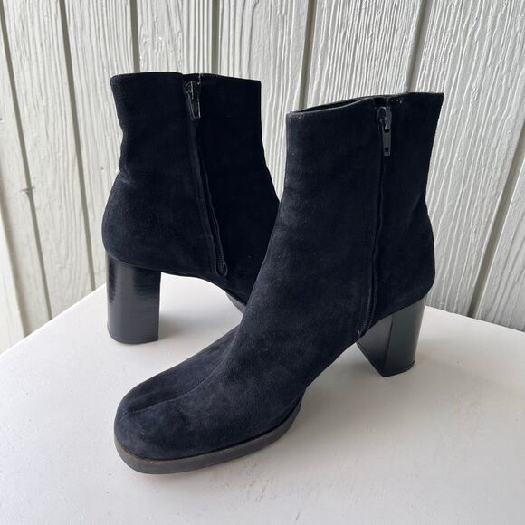 VTG Clergerie Paris Black Suede Platform Ankle Boots Women’s SZ 7.5–8 France - Picture 3 of 11